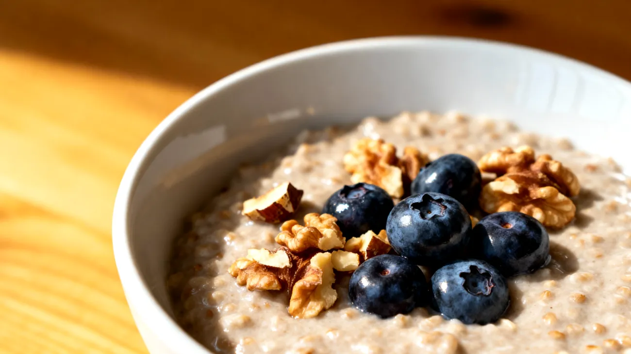 Buchweizen-Porridge mit Walnüssen und Blaubeeren"