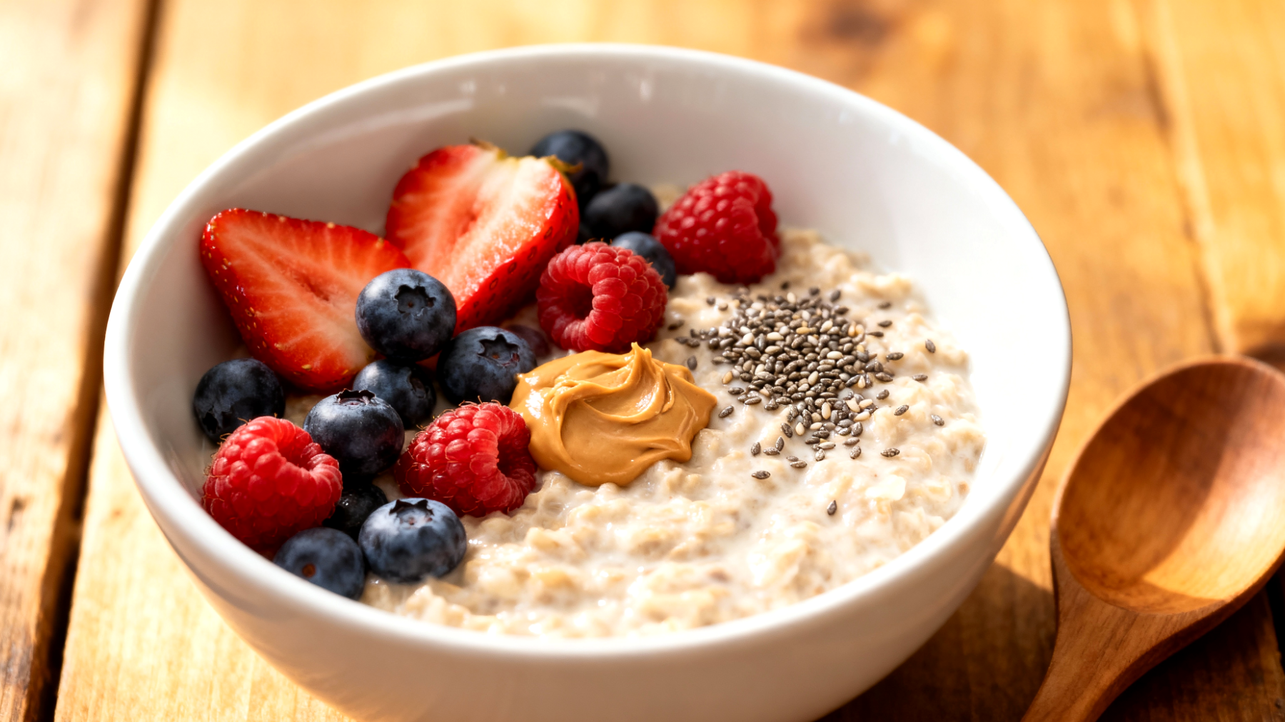 Overnight Oats mit Chia-Samen, Mandelbutter und Beeren"
